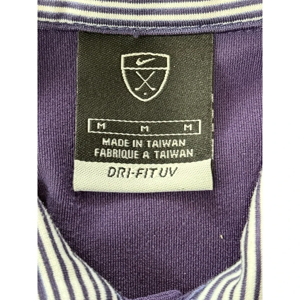 NIKE Dri-Fit UV Protection Men's M Short Sleeve Golf‎ Polo Purple White Stripes